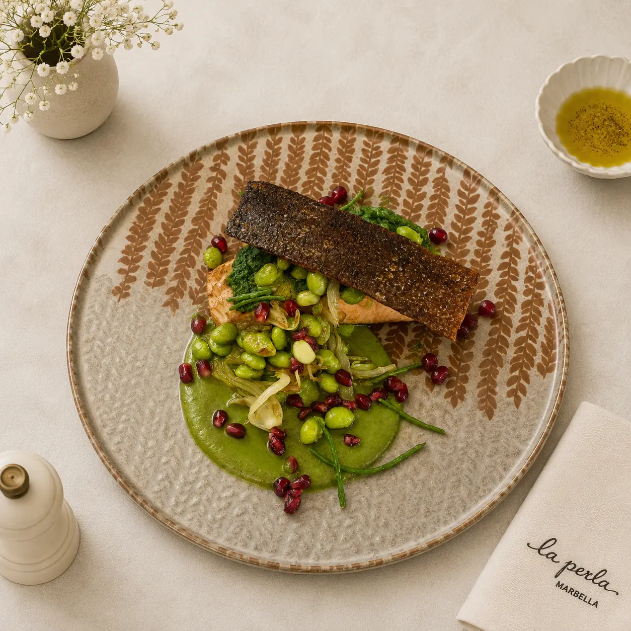 Salmon with Herb Ajoblanco
